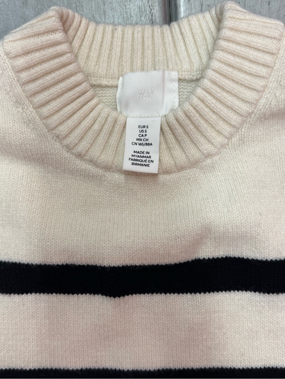 H&M Cream and Black Striped Knit Crewneck
